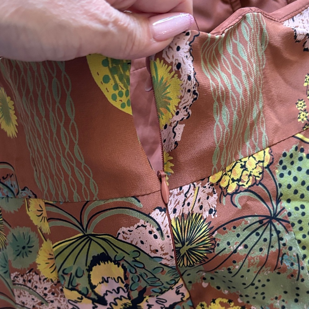 #227 Nanette Lepore Brown, Green & Turquoise Floral Midi Dress - Picture 7 of 8